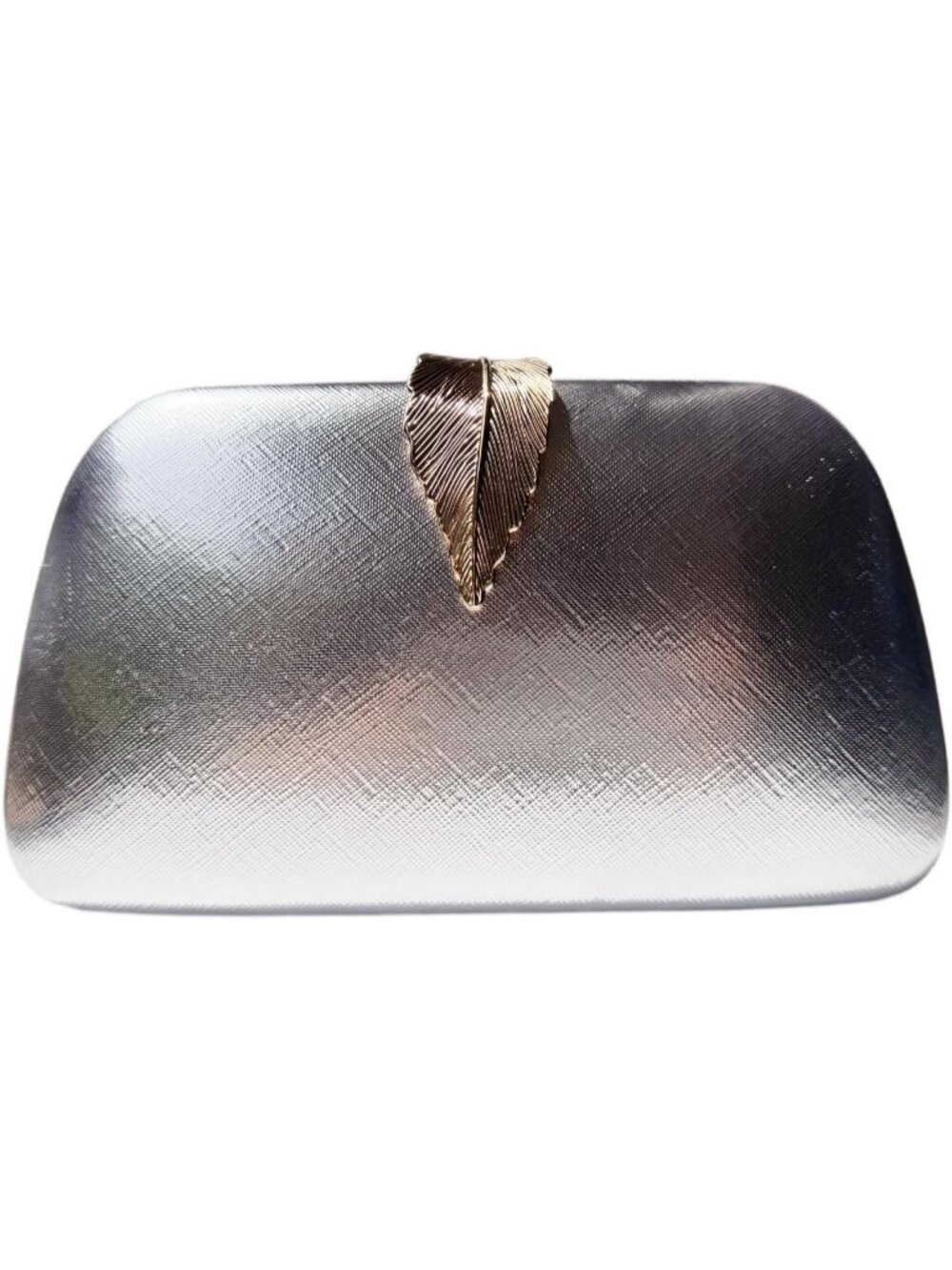 Women's Silver1 Elegant Clutch Purse Metallic Leaves Clasp Banquet Evening Bag
